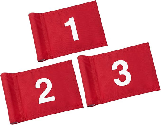 KINGTOP Numbered Golf Flag All 8x6 Inch – Upgraded Dual-Layer 420D Nylon, Double Sided Printing, Tube Inserted – Mini Practice Putting Green Flags for Yard