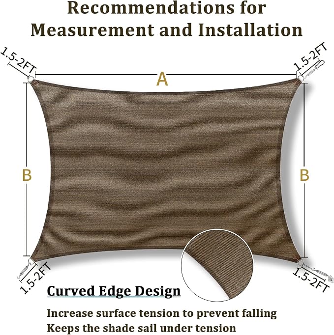 Shade&Beyond 8'x24' Sun Shade Sail Canopy Rectangle, UV Block Breathable Curved - Image 5