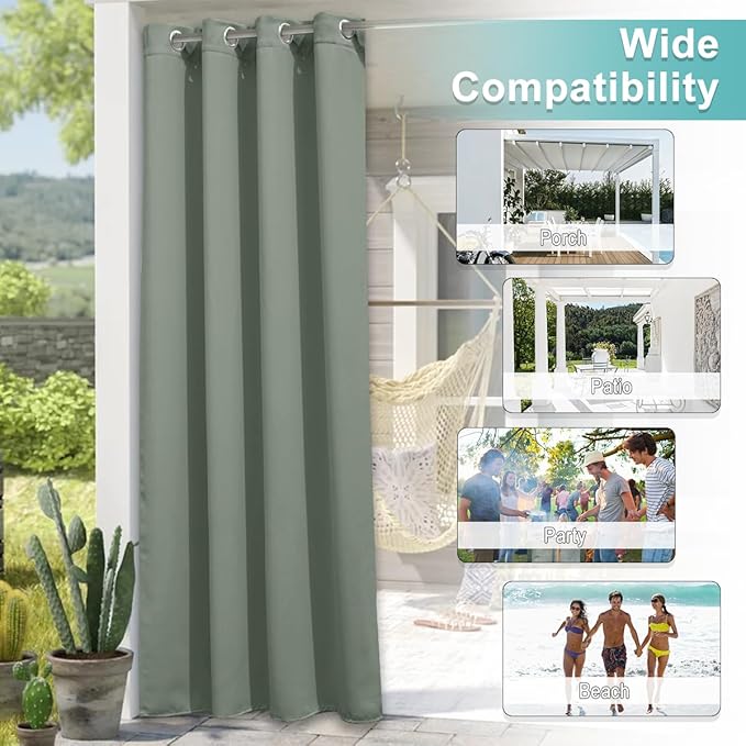 NICETOWN 2 Panels Sage Green Blackout Indoor & Outdoor Curtains - Image 5