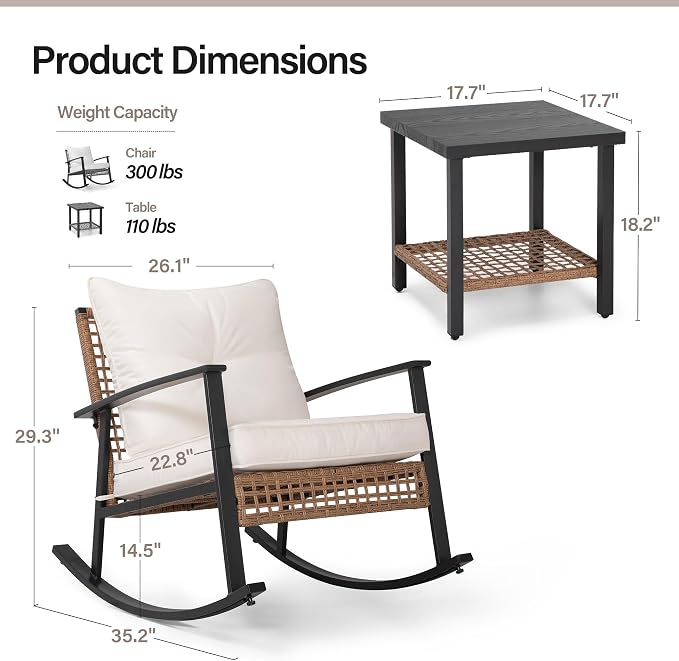 3-Piece Rocking Bistro Set, Outdoor Patio Furniture - Image 6