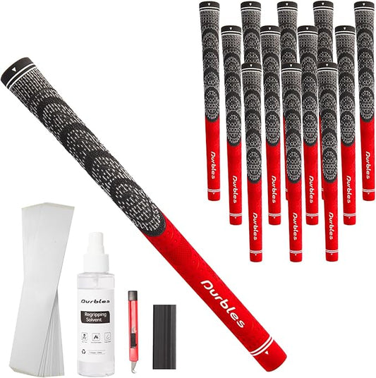 Golf Grips with Regripping Kit – All Weather Multi-Compound Golf Club Grips for Men & Women – Corded Rubber Grip Set – Standard & Midsize Wood and Iron Grip Kit – All Level Golfing Accessories