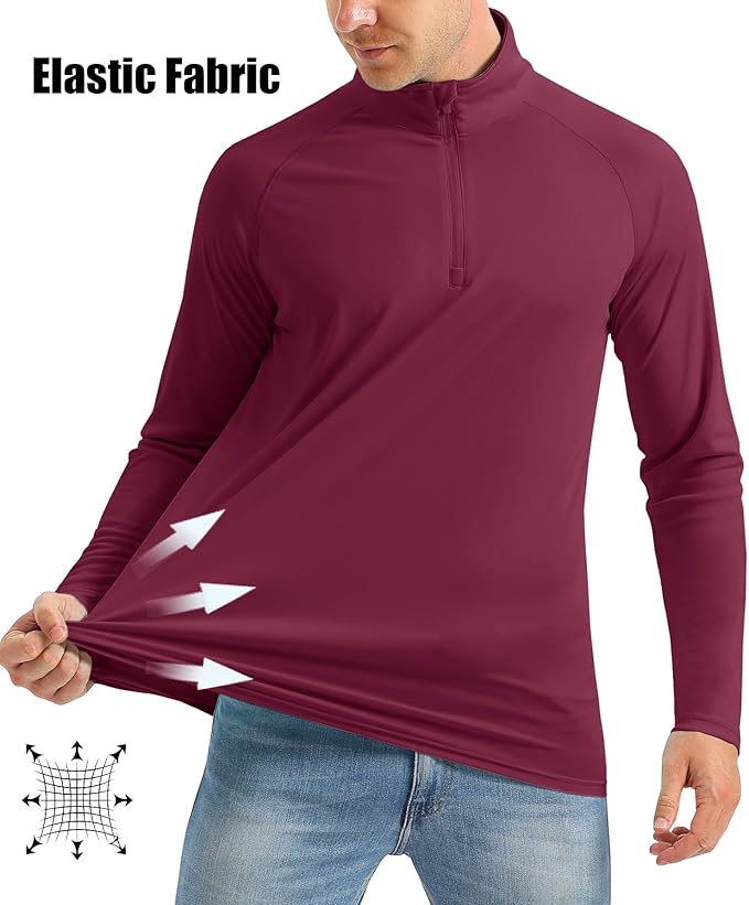 MAGCOMSEN Men's Long Sleeve Sun Shirts UPF 50+ Tees 1/4 Zip Up Fishing Running Rash Guard T-Shirts Outdoor Shirt