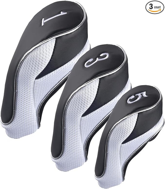 Andux Golf Club Driver Wood Head Covers with Hook & Loop Set of 3