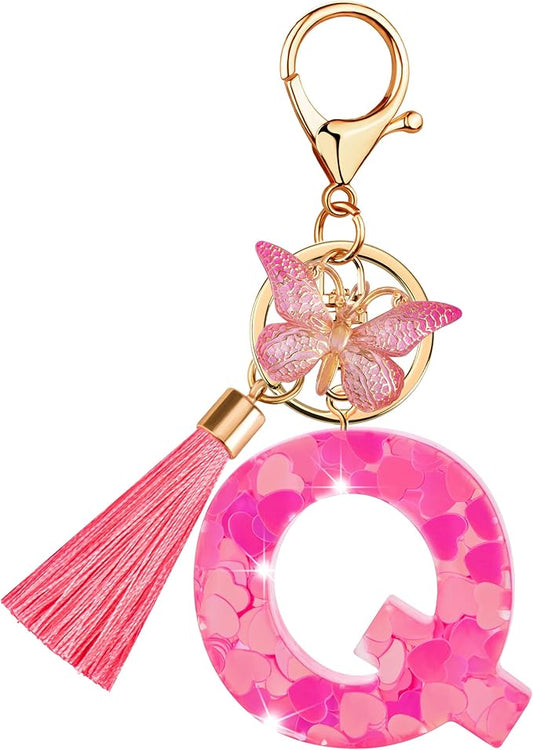 Suweibuke Colourful Cute Initial Letter Keychains for Women Girls with Tassel Butterfly, Charm for Purse Handbags Backpacks