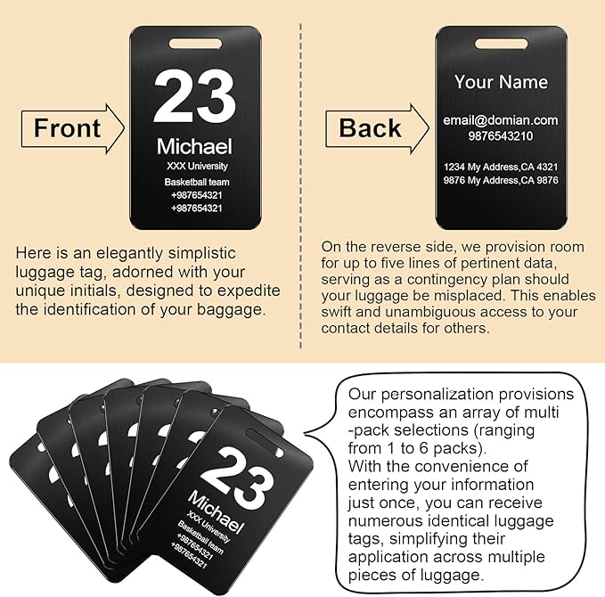 Customized Stainless Steel Luggage Tags: Personalize Your Suitcases, Backpacks, and Bags with Your Text - Custom Initial Text Name ID,Number 2"x3.3"(2 Pack)