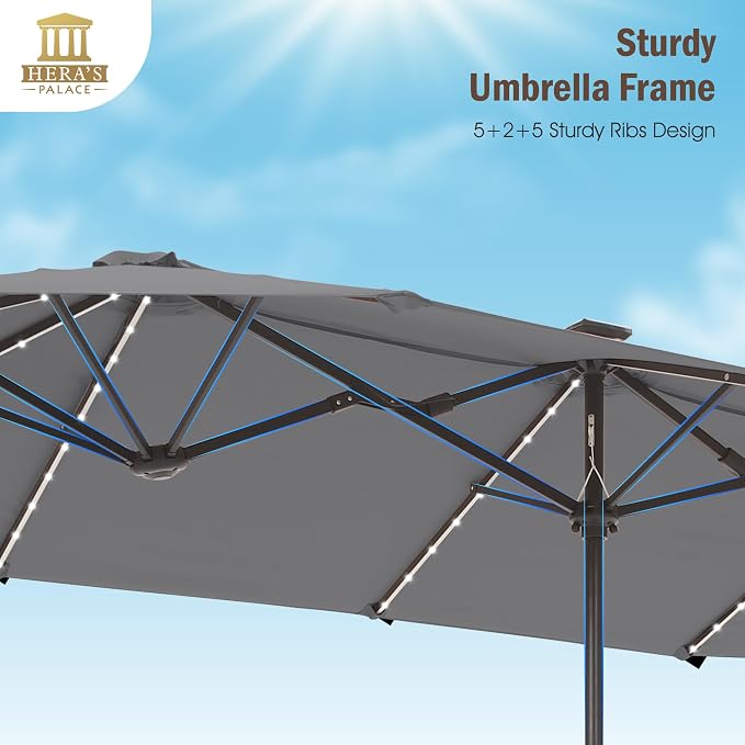 13 ft Patio Umbrella with 120 LED Solar Lights Outdoor Umbrella, 8 Colors - Image 4
