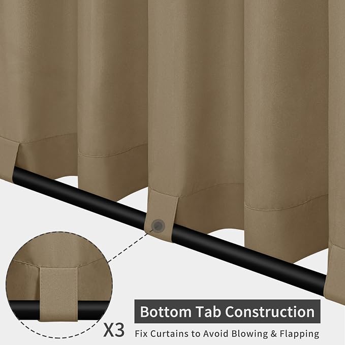 Easy-Going Outdoor Patio Curtains 2 Panels, 54x120 inch, Khaki | Privacy - Image 3