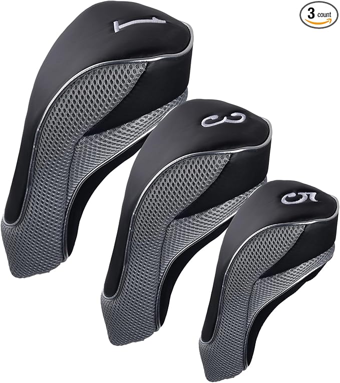 Andux Golf Club Driver Wood Head Covers with Hook & Loop Set of 3