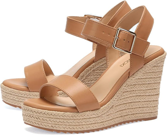 VICKI·VICKI Wedges for Women Platform Sandals Wedge Heels for Sandals Comfortable Summer Espadrille Shoes Ankle Strap&Open Toe