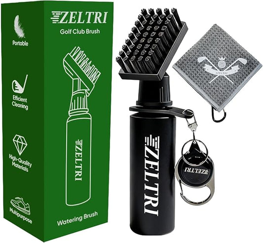 Golf Club Brush Cleaner with Retainer Clip and 8.0 x 8.0 in Golf Towel - Holds 4 Oz Water Durable Nylon Bristles for Easy Cleaning Essentials Golf Accessories