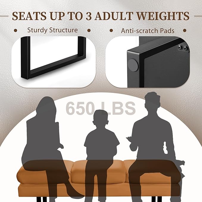 Furniwell Waiting Room Seating - 3-Seat Faux Leather Reception Bench, Office & Conference Room Guest Chair, Brown