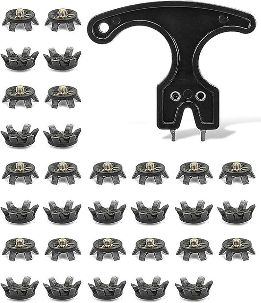 Golf Spikes Set, Includes 31 Pcs Soft Golf Cleats with Spike Wrench Tool, 6mm Dia Metal Thread Screw-in Replacement Spikes for Golf Lawn Cricket Sports Shoes