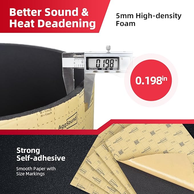 Sound Deadening Mat 197mil(5 mm) 49.73sqft - Closed Cell Foam Car Sound Deadening Material - Self-Adhesive Hood Insulation Heat Shield Auto Sound Dampening