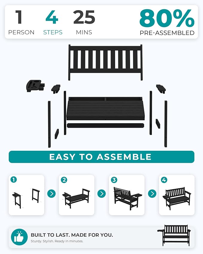 SERWALL HDPE Outdoor Bench, Weatherproof Porch Bench, 1 Pack, Suitable - Image 8