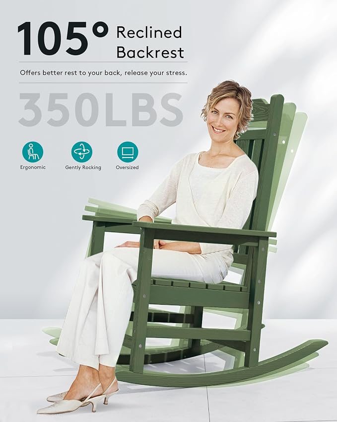 SERWALL Oversized Outdoor Rocking Chairs Set of 4, Patio Rocker, Avocado | - Image 4