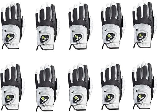 HIRZL Trust Control 2.0 Golf Gloves, All Weather Mens Golf Glove, White/Black, Kangaroo Leather Palm, Cabretta Leather Backhand, Trusted by Pro’s, Sweat Free, Ultimate Grip