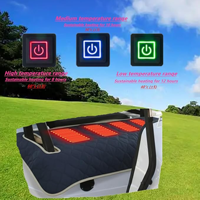 Golf Cart Heater, Heated Golf Cart Seat Cover - USB Powered 4-Zone Warming Pad & Electric Blanket for Golf Carts, 3-Temperature Settings with Portable Foldable Design (Grey)