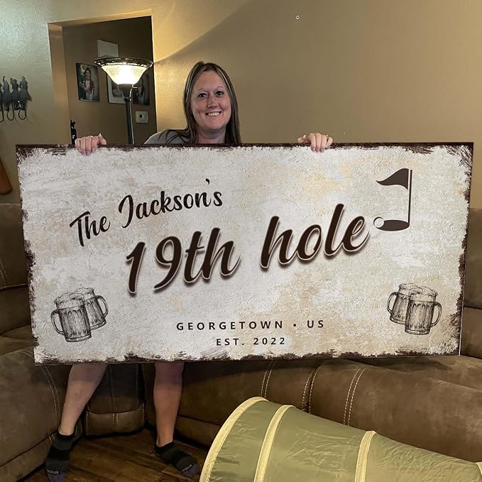 TAILORED CANVASES Golf Art Decor - Personalized Vintage Golf Wall Art Sign for Man Cave, Bedroom, Basement, Home Bar and Custom Gift for Husband, Dad, Wedding & Anniversary - 19th Hole Sign, 36"x12"