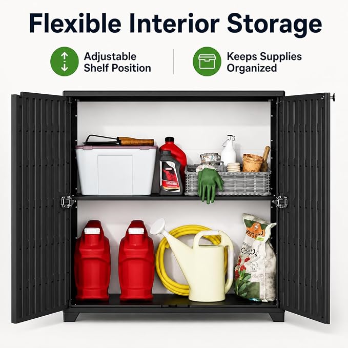 ADDOK Outdoor Storage Cabinet, 60 Gallon Waterproof Resin Patio Storage Cabinet - Image 3