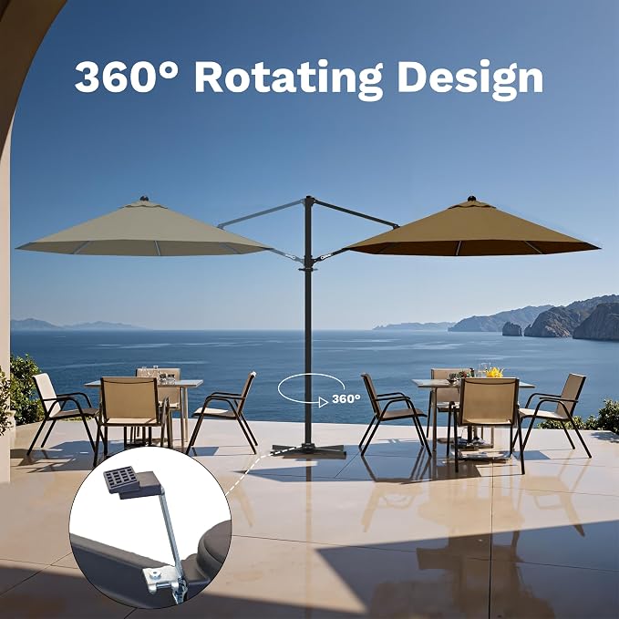 Devoko 10ft Cantilever Patio Umbrella, Round Large Outdoor Umbrella - Image 4