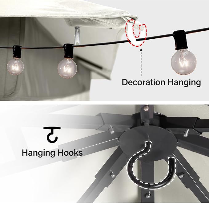 12'x12' Outdoor Gazebo with 100FT String Lights, Metal Heavy Duty Patio Canopy - Image 4