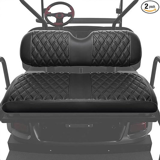 Golf Cart Rear Seat Covers for EZGO Club Car Yamaha Aftermarket Rear Seat Only-Thick Premium Marine Leather with Custom Diamond Design Comfortable/Anti-Scratch/Anti-Fading/Easy to Install