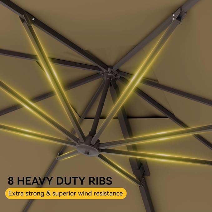 10x10FT Cantilever Outdoor Umbrella, 360° Rotating Large Offset Square Patio - Image 7