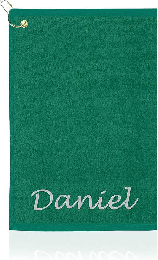 Personalized Passion Golf Towel with Embroidered Name - 16"x26" Custom Golf Towels with Clip - Soft & Highly Absorbent Plush Velour - Easily Wipes Away Sweat and Dirt - Gift for Golfers - Green