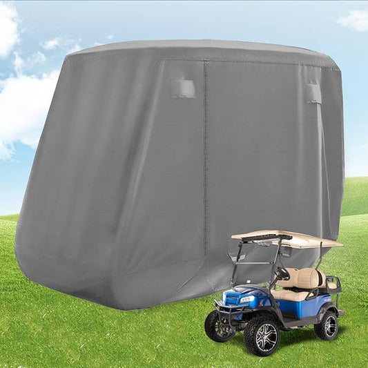Golf Cart Cover with Doors and Reflective Stripes, 600D Waterproof Golf Cart Cover 2/4 Passenger for Club Car, EZGO, Yamaha Golf Carts - Black/Grey
