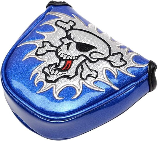 GOOACTION Skull Golf Club Heel Shafted Mallet Putter Cover Magnetic Closure Design Synthetic Leather Putters Headcover Blue