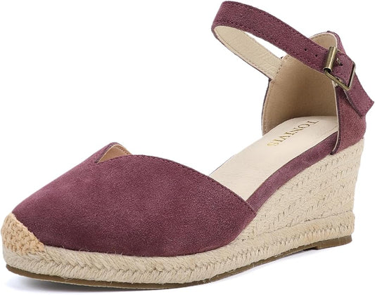 Platform Wedges Sandals for Women, 3" Wedge, Ankle-Strap, Cap Toe, Summer Espadrilles Heel Shoes