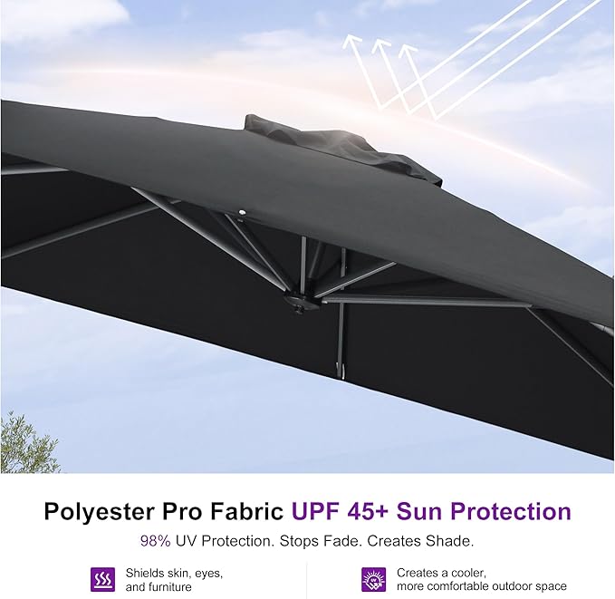 PURPLE LEAF Outdoor Umbrella 8' x 8' Square Premium Sun Protection Black | - Image 5
