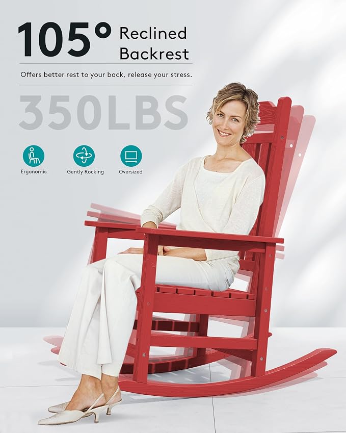 SERWALL HDPE Oversized Outdoor Rocking Chairs Set of 4, Patio Rocker, All - Image 5