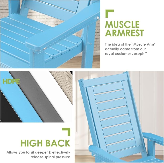 GREENVINES Oversized Outdoor Rocking Chairs Set of 2, HDPE Rocker, Arctic | - Image 7