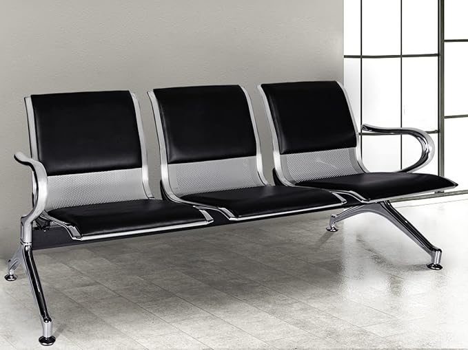 Kinfant Waiting Room Chair Bench - Guest Reception Chairs for Airport Hospital Bank Salon Barber Hall Room Conference (3-seat, Black-Mesh+PU)