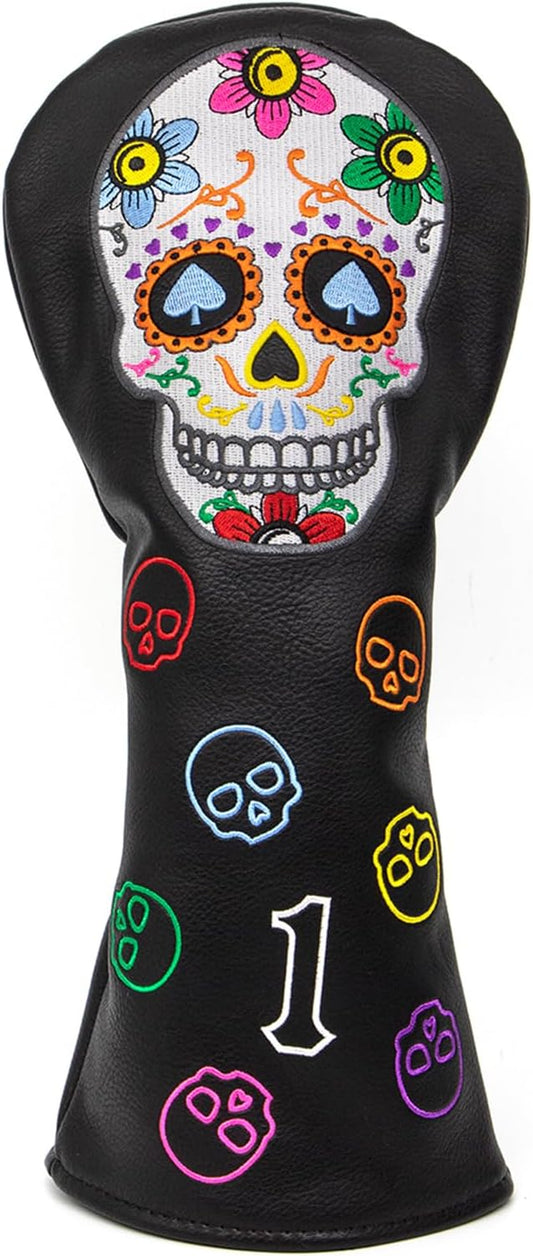 Montela Golf Club Covers,Colorful Skeleton Putter Cover Driver Covers Fairway Wood Headcover Hybrid Cover Leather Blade Putter Headcover Mallet for Brand