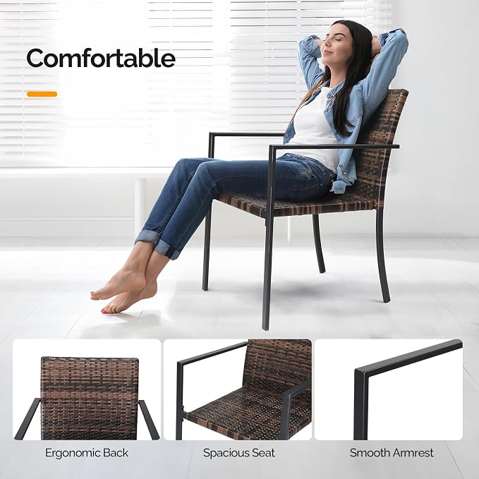 VINGLI Stackable Wicker Chairs Outdoor Dining Set of 4, All-Weather Patio Chairs - Image 5