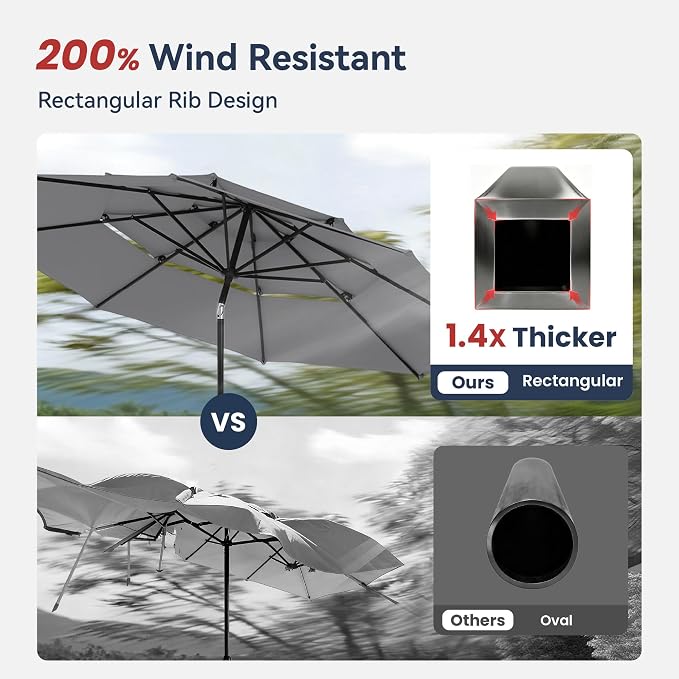 PHI VILLA 10ft Outdoor Patio Umbrellas, 3 Tier Vented Table Umbrella, 1.5" Pole - Image 5