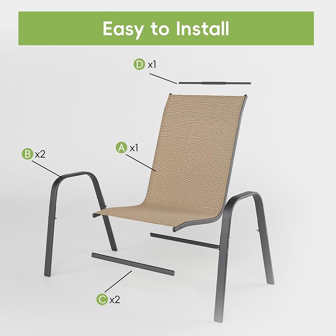 Patio Chairs Set of 2, Outdoor Dining Chairs Stackable - Image 8