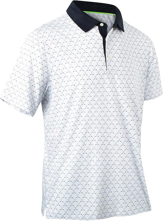 Mens Golf Shirts Quick Dry Moisture Wicking Casual Short Sleeve Performance Athletic Print Collared Stylish Men Polo Shirt