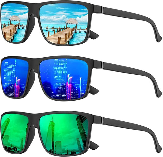 KALIYADI Polarized Sunglasses for Men and Women, Mens Sun Glasses with UV Protection for Driving Fishing Golf (3 Packs)