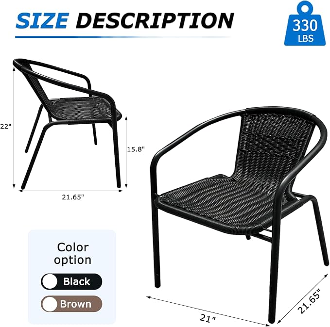 4 Pack Black Stackable Outdoor Rattan Chairs, All-Weather Patio Seating - Image 6