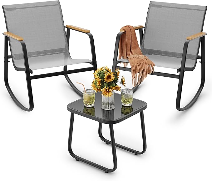 3 Pieces Patio Furniture Set, Outdoor Textilene Furniture Set, A Tempered Glass by Ahomly