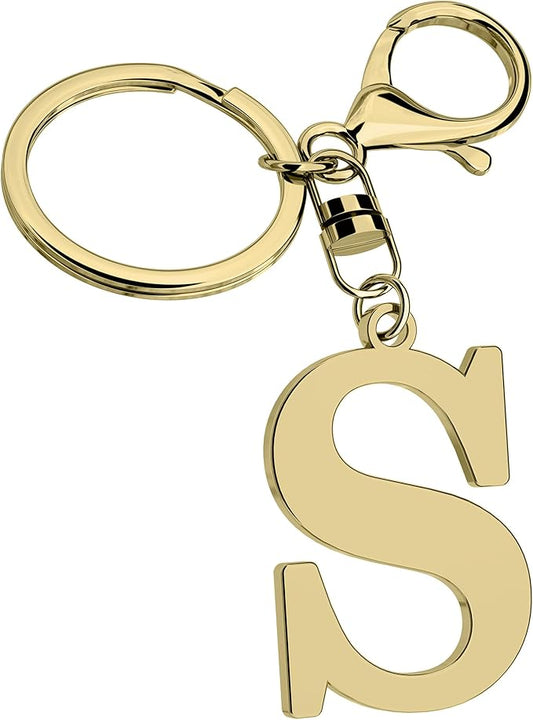 Stainless Steel Gold Letter A-Z Keychain for Women Men, Initial Letter Pendant with Key Ring, Charms for Key Backpack Bag