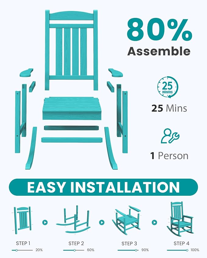 SERWALL Outdoor Rocking Chair Set of 2, Patio Rocking Chair, Aruba | HDPE - Image 8