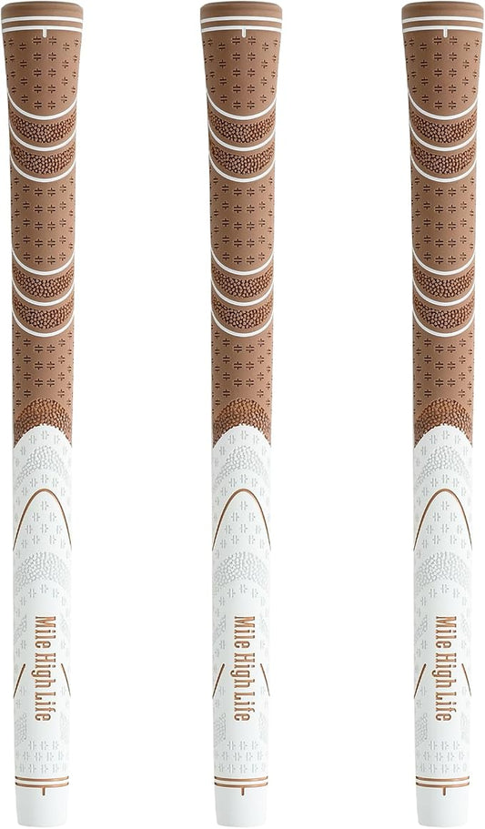 Mile High Life Golf Grips 13 Pack / 3 Pack - All-Weather Soft Rubber Golf Club Grips - High Shock Absorption, Enhanced Traction - Standard, Midsize & Jumbo Size (Core 0.58"-0.61")
