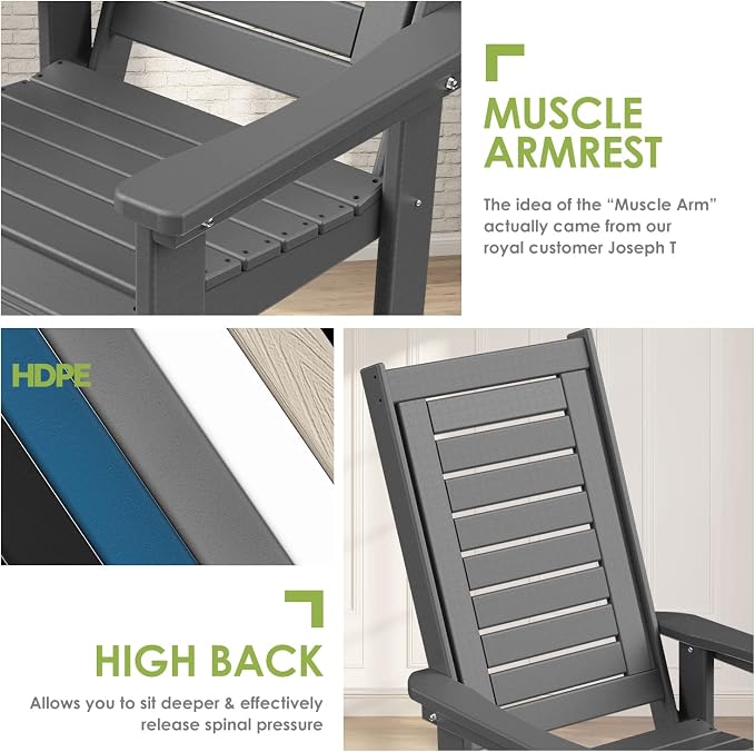 GREENVINES Oversized Outdoor Rocking Chairs Set of 2, HDPE Rocker - Image 7