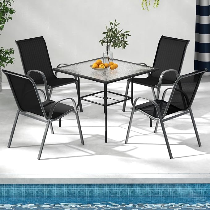 MEDIMALL Patio Chairs, Stackable Patio Chairs Set of 4, Outdoor Dining Chairs - Image 2