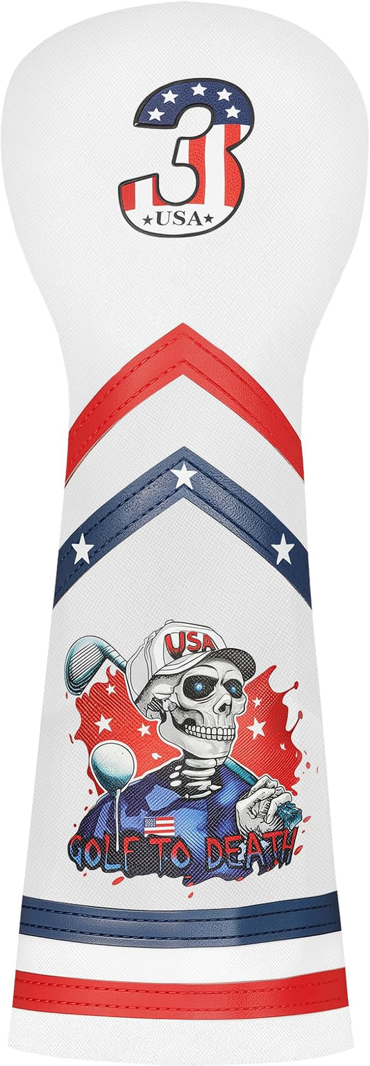 Golf Club Headcover for Drivers, Fairway Woods, Hybrid/Rescue Funny Style Premium Leather Golf Headcovers Set with Embroidery Tags