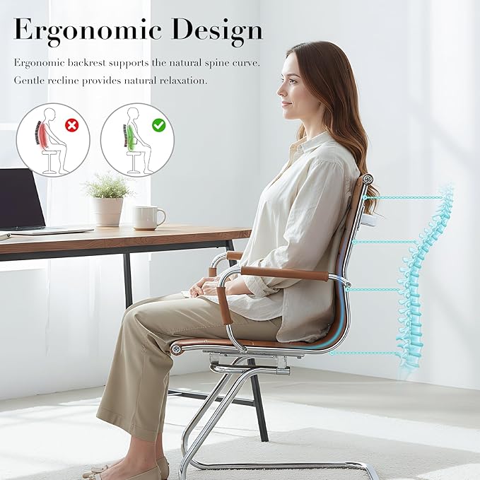 CIMOTA Waiting Room Chairs Set of 6 Leather Office Guest Chair Mid Back Reception Chairs with Sled Base for Meeting/Patient/Conference Room, Coffee, 6PCS